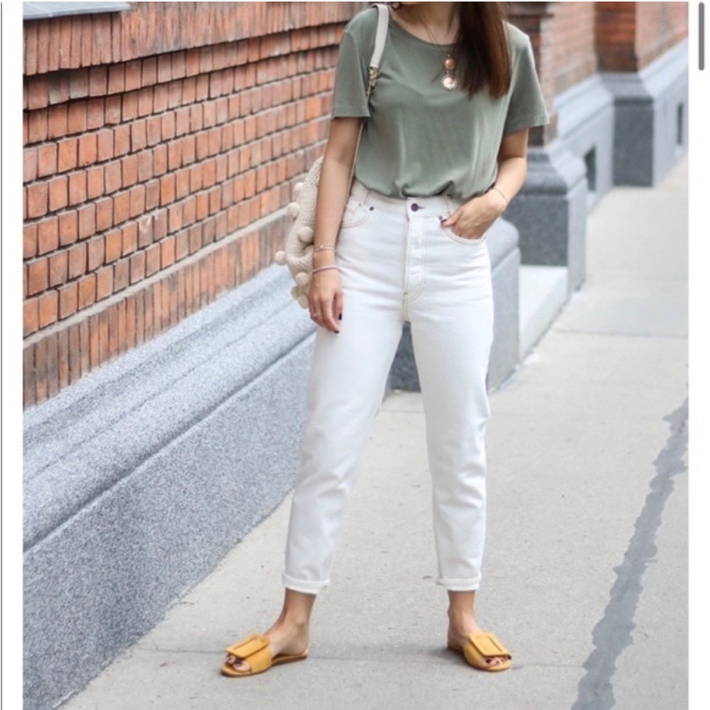 Zara Basic Z1975 Denim Straight Leg Jeans White Distressed 4